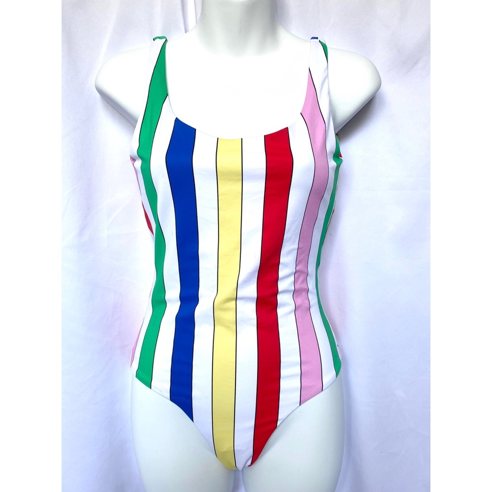 Onia Kelly One Piece Bold Rainbow Strip Swimsuit - Picture 2 of 8